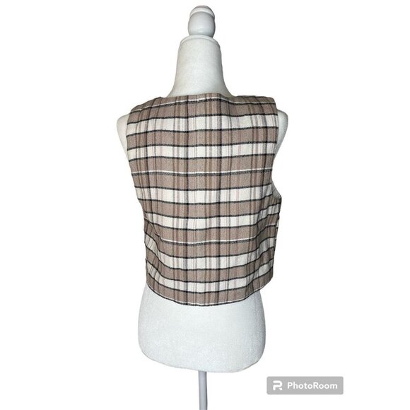 Treasure Bond Womens Relaxed Fit Vest Plaid Cropped Jacket Blazers Size S NWOT - Picture 3 of 4
